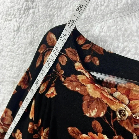 Torrid 5XL Womens Black Floral Print Crepe Chain Detail Blouse 3/4 Sleeves Boho - Picture 10 of 16